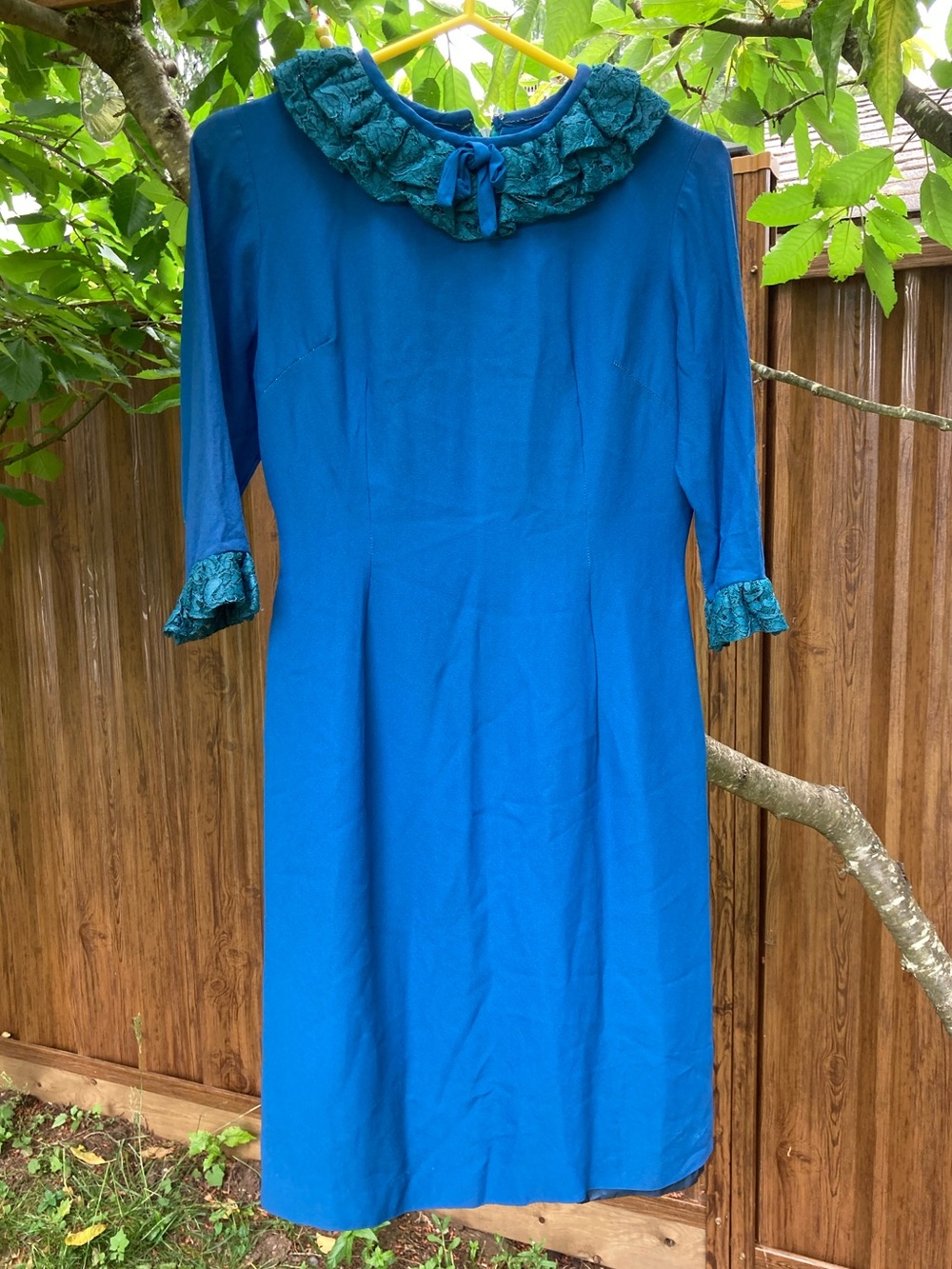 Teal Blue Ruffle-Collar Women's Dress